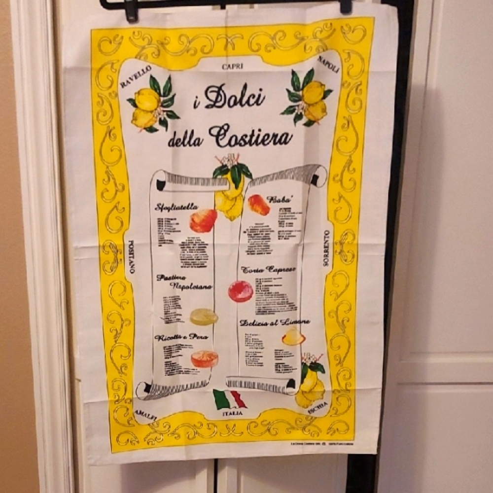 Italian Dish Towel Tea Towel Yellow White Recipe Theme